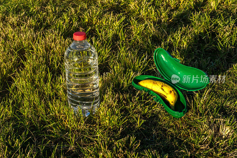 绿香蕉容器制成的5 pp和1升水瓶制成的1 pp
